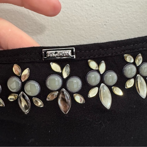 St. John Black Jeweled Neck Blouse - Picture 7 of 7